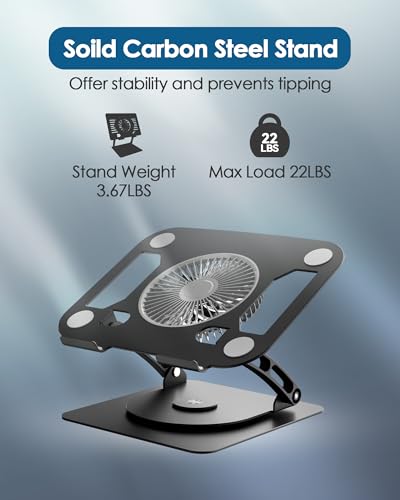 SHUWEI Laptop Stand with Fan, Height/Angle Adj fits 16" Laptop, Silver - color: Silver, size: For 16" Laptop & 360°Rotation
