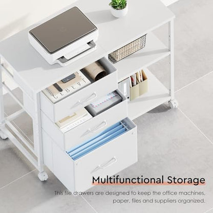 Maihail 3 Drawer File Cabinet with Wheels with Open Storage Shelf, White - color: White