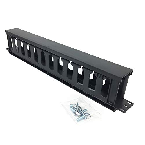 2 Pack 1U 19 inches Plastic Cable Manager with Cover 12 Slots | Horizontal Rack Mount Organizer with M6 Screws and Cage Nuts (PCMB12S2PC)