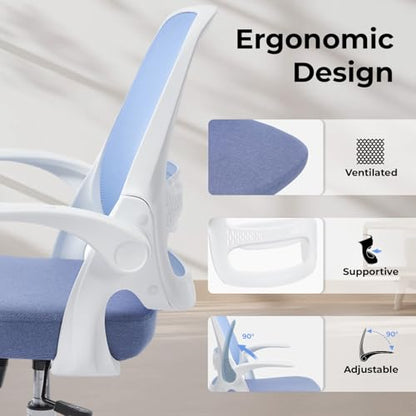amseatec Mesh Office Chair, Ergonomic Home Office Chair with Flip-Up Arms - color: Blue, size: Oversized