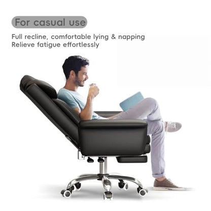Office Chair with Foot Rest, Ergonomic Executive Office Chair with Foot Rest & Arms - 140° Full Recline, 360° Silent Swivel, Comfy High Back Design for Home & Office Work, Black