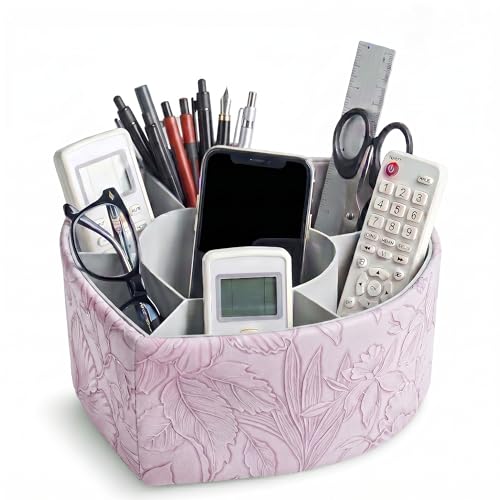 Heart Shaped Leather Art Supply Organizer,Remote Control Holder,360 Degree Spinning,Multi-Functional Pencil Holder,7 Compartments Desktop Stationary Organizer(1-Heart Purple) - color: 1-6Heart Purple, size: 360 Degree Rotation