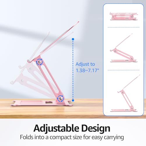 Urmust Adjustable Laptop Stand for Desk, 10-15.6“ Laptop Riser, Pink - color: C-Pink