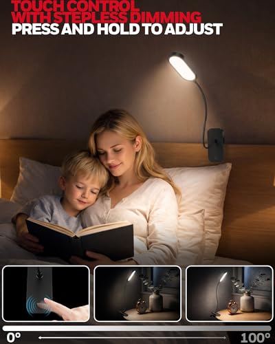 Honeywell Clip On Reading Light, Rechargeable Gooseneck CRI95 4000K Dimming - color: Black