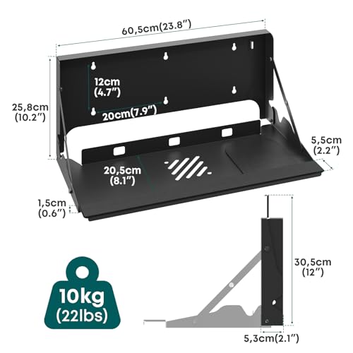 Flip Down Wall Mount Keyboard Tray, 24 Inch Keyboard Holder | Folding Design, Space-Saving, Extra Wide tray with Wrist Support, Mouse Pad and Wrist Pad Included, Holds Up to 22 lbs, Black