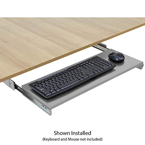 BenchPro Heavy 16-Gauge Powder Painted Steel Keyboard Tray - Under-Mount, Steel Construction, Slide Out Keyboard Mouse Holder - Powder Coated 9" D x 24" W - Grey - style: Metal Grey 24"