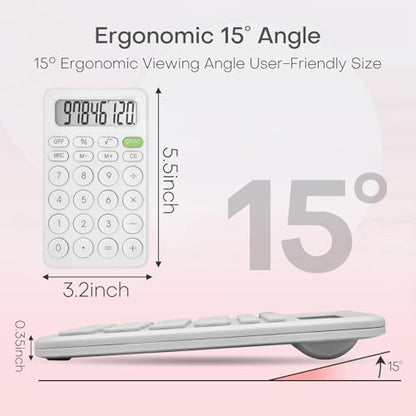 Cute Calculator, Basic Four Function for Teachers Students Basics Office, Small Handheld Calculators, 8 Digit with LCD Display, Sensitive Button, 5.5×3.2 inches White - color: White