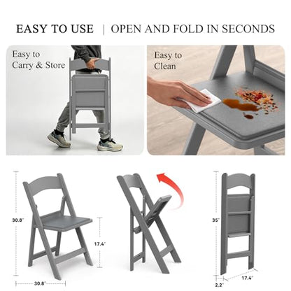 Nazhura Garden and Patio Folding Chair for Events and Wedding, Lightweight with Padded Seat, Water-Proof, Double Braced Frame, Non-Slip Feet, 350LB Capacity - color: Grey