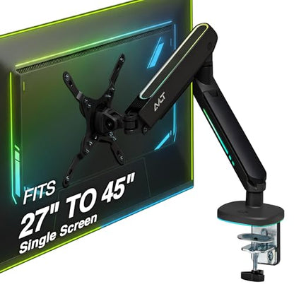 AVLT Single 27”-45” RGB Gaming Monitor Arm Desk Mount -Black | Built-in 20 Lighting Modes Touch Button Control Fits Flat/Curved/Ultrawide Screen Height Swivel Tilt Rotation Adjustable - color: Black - Single