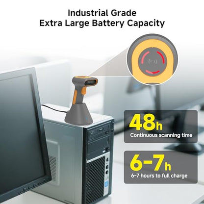 VOTTAN 2D QR Barcode Scanner, Wireless ＆ Charging Base 5000mAh Battery, Industrial Barcode Scanner for Warehouse Express