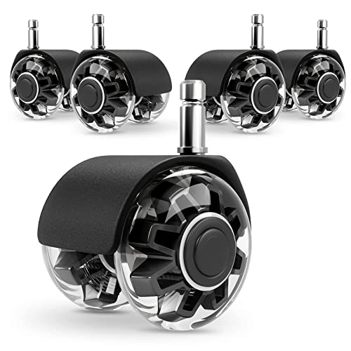 Omyoffice 2" Office Chair Wheels Set of 5, Black Heavy Duty Chair Caster | Support 2200lbs, Mute Rubber, Universal Fit 7/16"x7/8" Stem, Smooth Quiet Rolling, Safety Protection for Hardwood, Carpet - color: Black