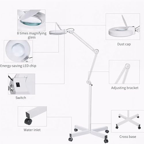 ANCHOR LANE Magnifying Glass with Light and Stand, 10x Lighted Magnifying Glass Floor Stand with Flexible Gooseneck & Spinner Wheels, Large LED Magnifying Lamp for Salon, Skincare & Beauty