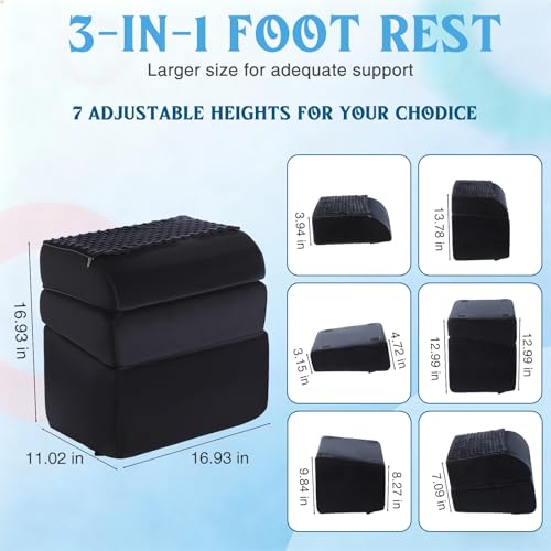 Novabright Foot Rest Under Desk, 3 Height Adjustable Ergonomic Foot Stool with Gel Textured Top and Cozy Pocket, Non-Slip Foam Footrest for Office Home Car(17" X 11" X 17",Cambered,Black) - color: Black, size: 17" X 11" X 17", style: Cambered