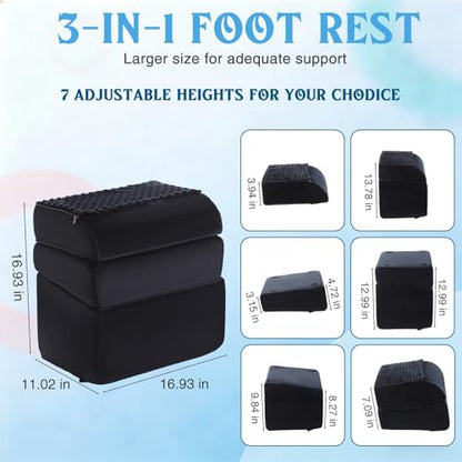 Novabright Foot Rest Under Desk, 3 Height Adjustable Ergonomic Foot Stool with Gel Textured Top and Cozy Pocket, Non-Slip Foam Footrest for Office Home Car(17" X 11" X 17",Cambered,Black) - color: Black, size: 17" X 11" X 17", style: Cambered