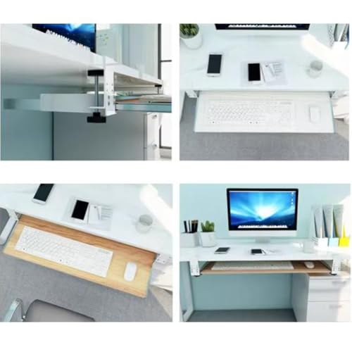 Keyboard Tray Under Desk - Clamp On Keyboard Drawer Computer Stand - Ergonomic Sliding Mouse & Keyboard Tray - Computer Desk Extender for Home Study and Office(Black,75x30cm/29.5x12inch)
