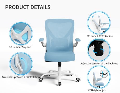 Ergalithic Office Chair: Mesh Ergonomic Desk Chair with 3D Lumbar & Swivel - color: Sky Blue, size: Pack of 1