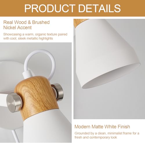 Modern Plug-in Wall Sconces, Matte White | Adjustable Reading Light, Natural Wood Accent, For Bedroom, Living Room, Home Office - color: Matte White+Wood Accent