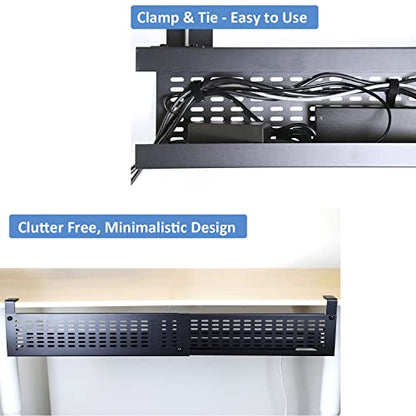 AEONS Under Desk Cable Management Tray Kit - Horizontal Adjustable up to 41” Removable C Clamp Mount Reversible Computer Cord Raceway and Modesty Panel for Large Table, Black - style: 41" Black