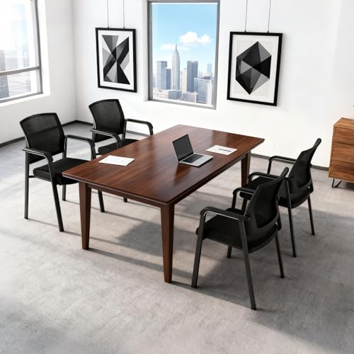 CLATINA Home Office Desk Chair No Wheels,Ergonomic Mesh Mid Back Stacking Arm Chair for Remote Learning,Small Office,Guest Chair,College Apartment (Black, 4 Pack)