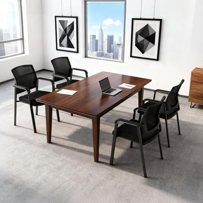 CLATINA Home Office Desk Chair No Wheels,Ergonomic Mesh Mid Back Stacking Arm Chair for Remote Learning,Small Office,Guest Chair,College Apartment (Black, 4 Pack)