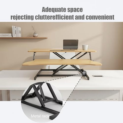 32 Inch Desk Converter Standing Computer Desk, Height Adjustable Sit to Stand Riser, Dual Monitor and Laptop Workstation with Wide Keyboard Tray (Natural) - color: Natural