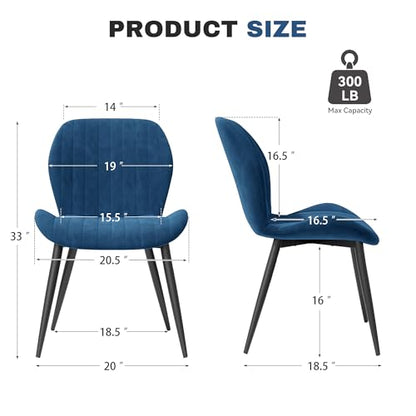 Dining Chairs Set of 2 Modern Velvet Dining Room Chairs Upholstered Dining Chairs with Thick Cushions Metal Legs Armless Back Chair for Kitchen and Living Room Blue - color: Blue（velvet）, size: Set of 2