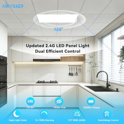 AIKVSXER 2x4 LED Flat Panel Light with App & Wireless Switch Control 6Pack