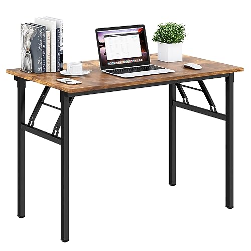 Need Office Computer Desk 39.3 Inch Sturdy Folding Laptop Table Retro | Black Frame Writing Gaming Work Table/Foldable Home Office Desk/Sewing Table, No Assembly Required - color: Rustic Brown & Black Frame, size: 39inch