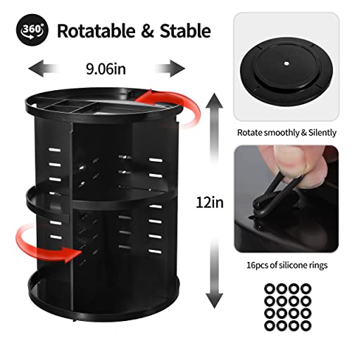 seinlife 360 Rotating Makeup Organizer,DIY Adjustable Spinning Holder,Foldable Cosmetic Storage Display box,Large Capacity Make up Caddy Shelf,Fits Countertop Vanity and Bathroom (BLACK) - color: BLACK