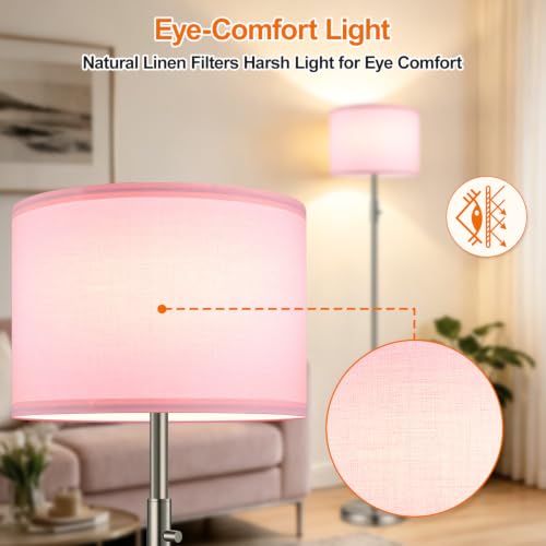 Floor Lamp Simple Design with Shade, Small Tall Lamps for Living Room Bedroom Office Dining Room Kitchen-Nickel - color: Nickel-Pink Shade