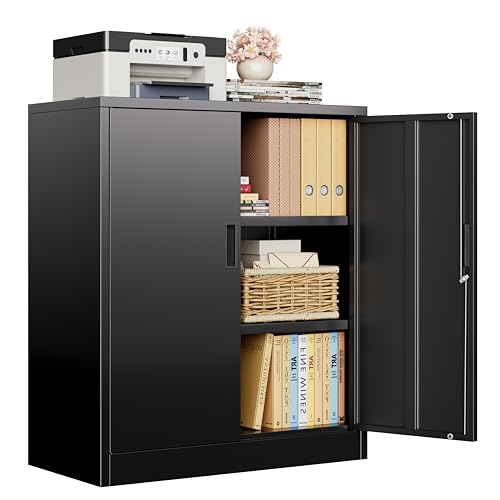 CJF Metal Storage Cabinet, 36" H Locking Storage Cabinet with Shelves and Doors, Metal Cabinets for Home Office, Garage, Utility Room and Basement (Black) - color: Black, size: 36"H - NO DRAWERS