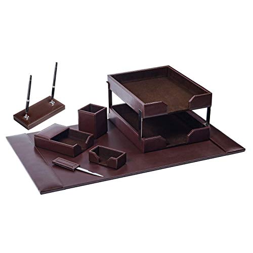 Dark Brown Bonded Leather 9-Piece Desk Set - color: Dark Brown, style: 3 Piece