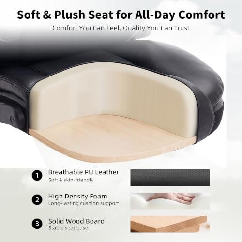 Executive Office Chair - Adjustable Inflatable Lumbar Support, Flip Up Arms, Heavy Duty Metal Base, Breathable PU Leather Ergonomic High Back Computer Chair Desk Chair, Thick Padded | Black - color: Black