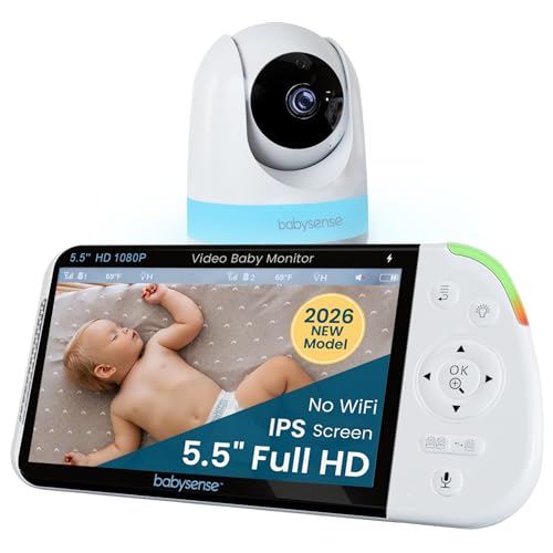 Babysense PRO Non-WiFi Full HD 5.5" Split Screen Baby Monitor with Camera and Audio, 6-Color Night Light, White Noise, Sound & Light Machine, 20-Hour Battery, Hack-Proof Secure Connection - size: 5.5 Inch 1 CAM