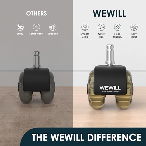 WEWILL Office Chair Wheels, Rubber Replacement Caster Heavy Duty Wheels for Computer Desk Chair to Replace Office Chair mats, Protect Hardwood Floors and Carpet, Set of 5 Glod - color: Glod