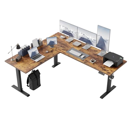 Agilestic L Shaped Standing Desk Adjustable Height, 75 Inch, Rustic Brown - color: Rustic Brown, size: 75 x 61 Inch