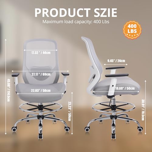 Drafting Office Chair Big and Tall 450lbs Heavy Duty for Standing Desk - color: Grey
