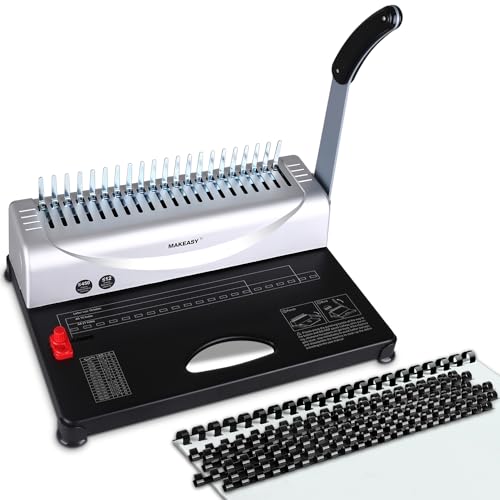 Comb Binding Machine - Punch 12 Sheet, Easy Punch No Jam, Heavy-Duty Metal Build, Book Binder for Office Reports & Home School Projects, Includes 100 Combs, Letter/A4/A5 Compatible - color: Silver
