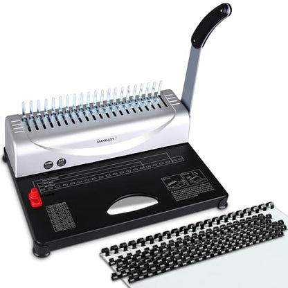Comb Binding Machine - Punch 12 Sheet, Easy Punch No Jam, Heavy-Duty Metal Build, Book Binder for Office Reports & Home School Projects, Includes 100 Combs, Letter/A4/A5 Compatible - color: Silver