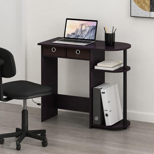Furinno Go Green 32-Inch Computer Desk with 2-Tier Shelf, Dark Mocha - color: Dark Mocha, size: 32-in Wide with 2 Drawers