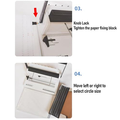 Coil Binding Machine with Electric Coil Inserter, 20 Sheet Punch 140 Sheet Binding 34 Square Holes Coil Binding Machine with 12Pcs 12mm Coils 50 Sheet A4 Covers for A4A5