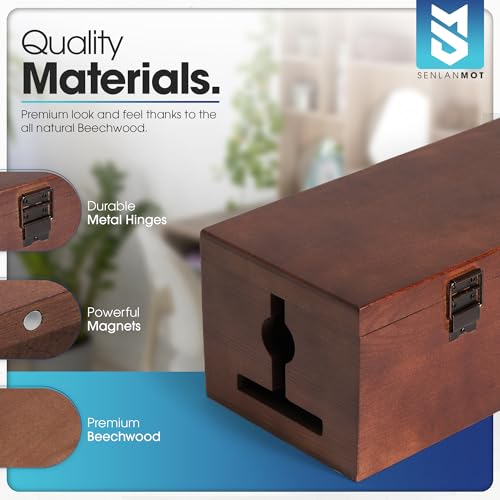 Wooden Cable Management Box – Modern Wire Organizer Box & Power Strip Cover for Home or Office | Large Cable Hider for Wires, Chargers & Extension Leads