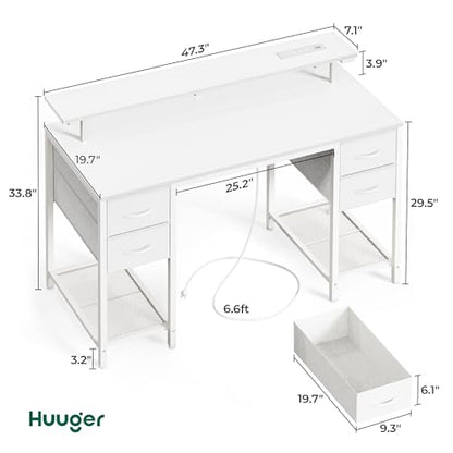 Huuger 47 inch Computer Desk with Power Outlets & 4 Drawers - color: White, size: 47 Inch