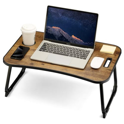 ZEAPTAC Foldable Lap Desk, Bed Desk, Bed Table & Laptop Stand w/Cup Holder - color: Rustic Brown