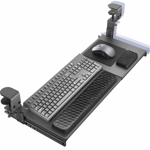 VIVO Black Clamp-on 23” to 30” x 11" Adjustable Keyboard Tray, Mount-KBST1 - color: Black, size: 22.5” to 30” adjustable width