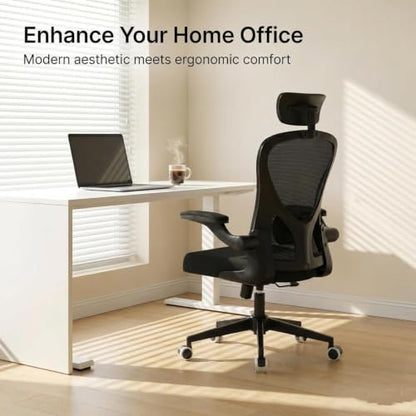 Ergonomic Office Desk Chair High Back Mesh Computer Chair | 360° Swivel Adjustable Lumbar Support & Flip-Up Armrests capacity 300 lbs capacity - color: 02blcak