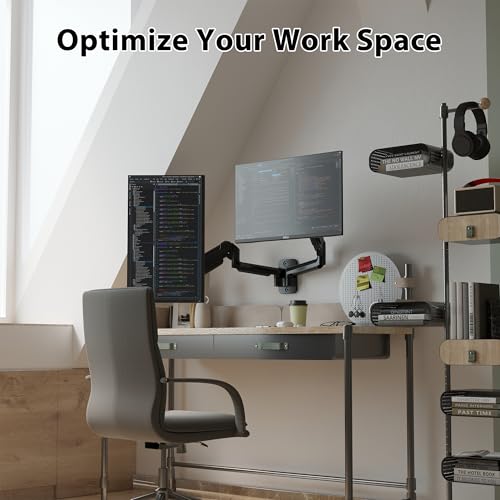 BONTEC Dual Monitor Wall Mount for 13-32 Inch Screens, VESA 75x75/100x100mm | Height Adjustable Gas Spring Arm with Tilt, Swivel & Rotate, Hold Up to 19.8 lbs, Fully Adjustable, Office & Home Use - style: Dual Arms