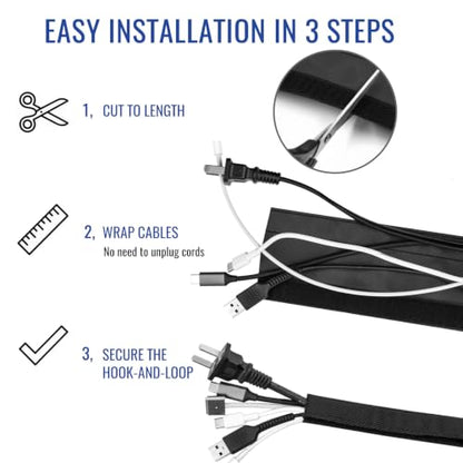 1/2" - 6.6Ft Hook and Loop Cable Sleeve, Wire Protector for Pets - size: 1/2" - 6.6Ft