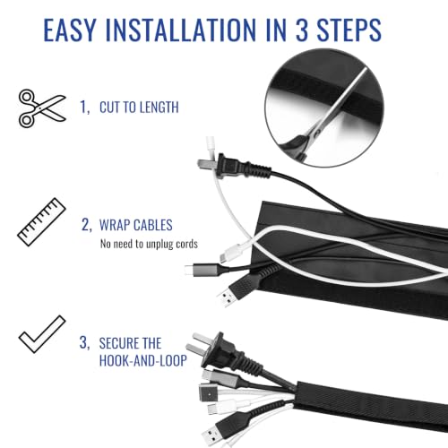 1" - 6.6Ft Hook and Loop Cable Sleeve, Wire Protector for Pets - size: 1" - 6.6Ft