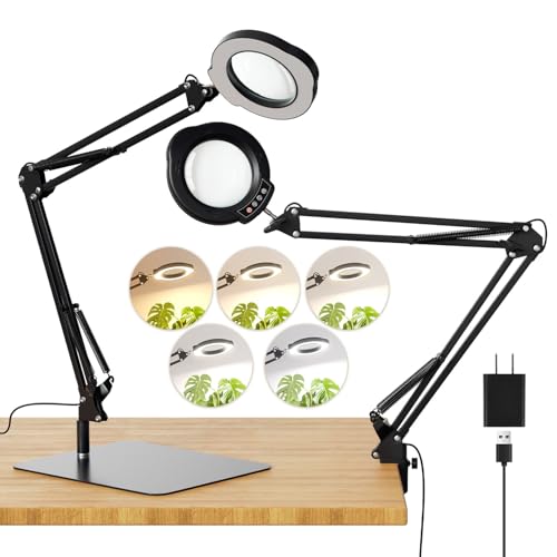15X LED Magnifying Glass with Light, Base and Clamp Desk Lamp